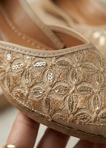 Ladies Beige Silk Khussa Shoes Online in KSA Riyadh Saudi Arabia Oman Bahrain Qatar
