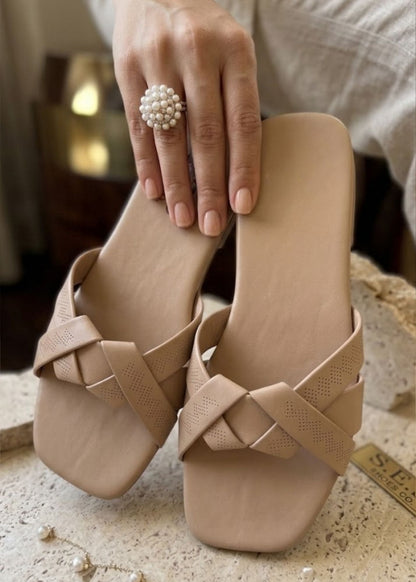Ladies Beige Synthetic Flats with Laser Pattern Online in UK USA Canada