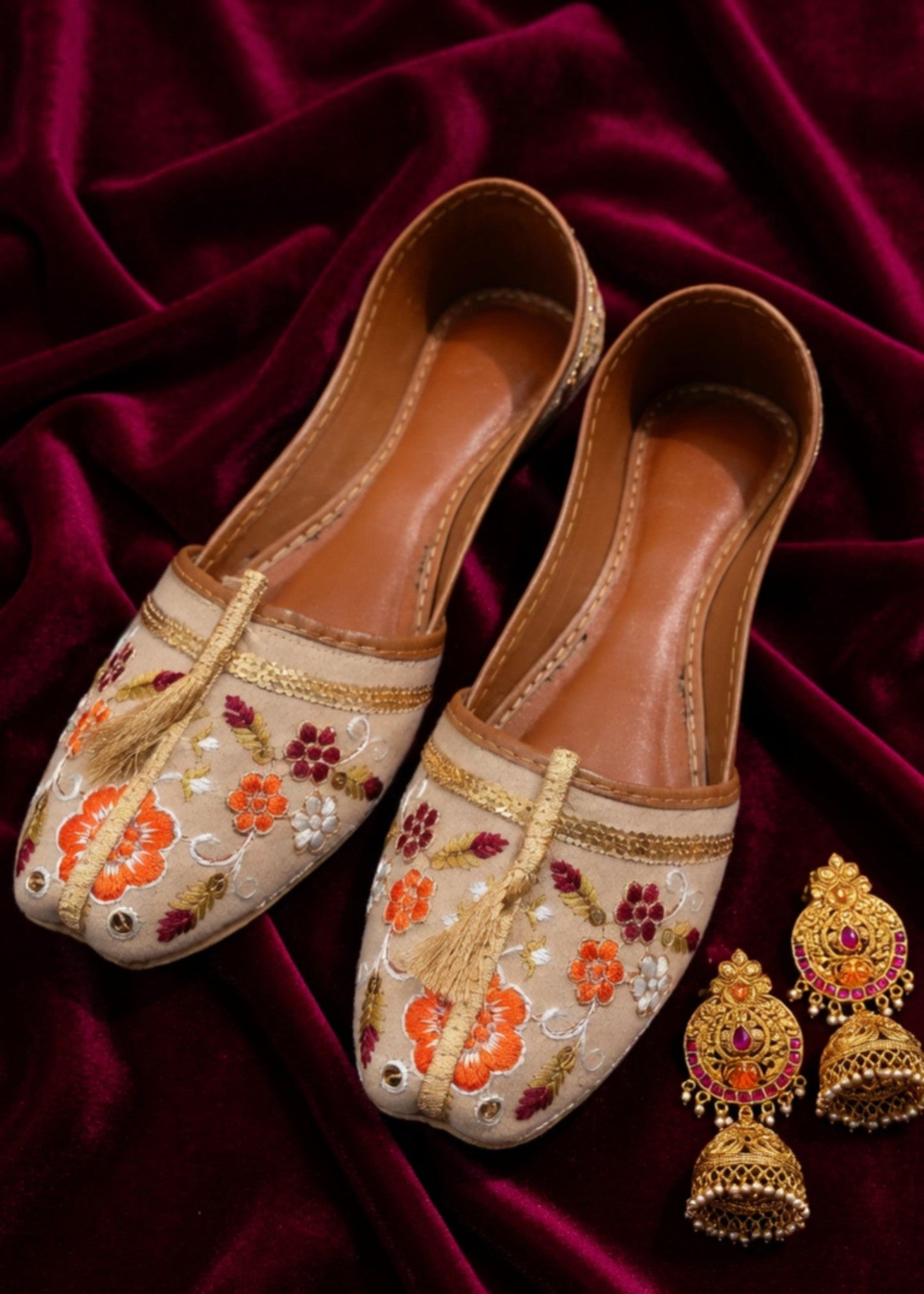 Ladies Beige Velvet Jutti Online in UK USA Canada