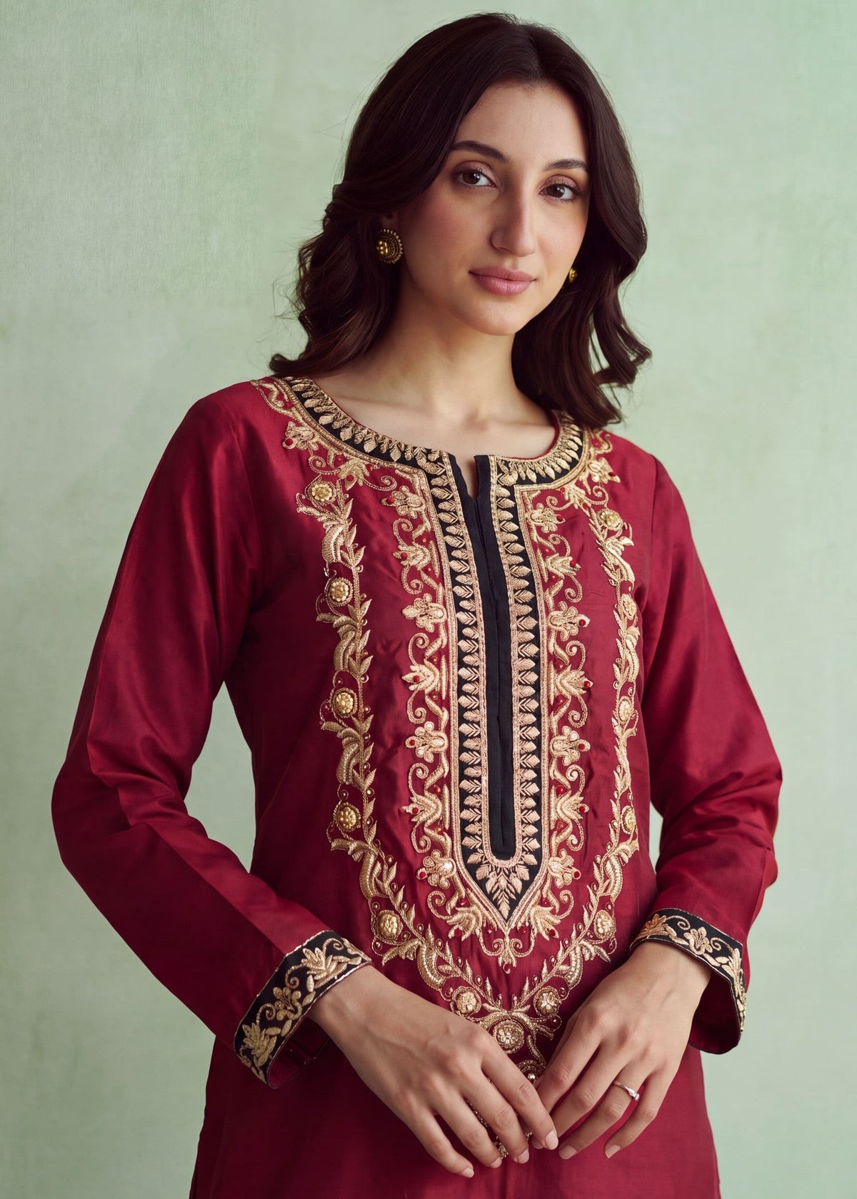 Ladies Berry Red Embroidered Festive Sharara Online in UK USA Canada