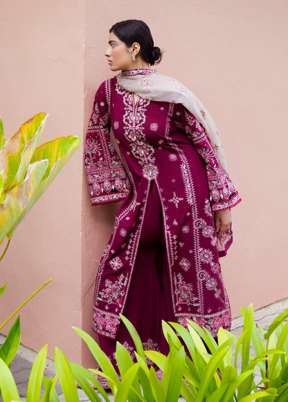 Ladies Berry Red Embroidered Lawn Kurta Online in UK USA Canada