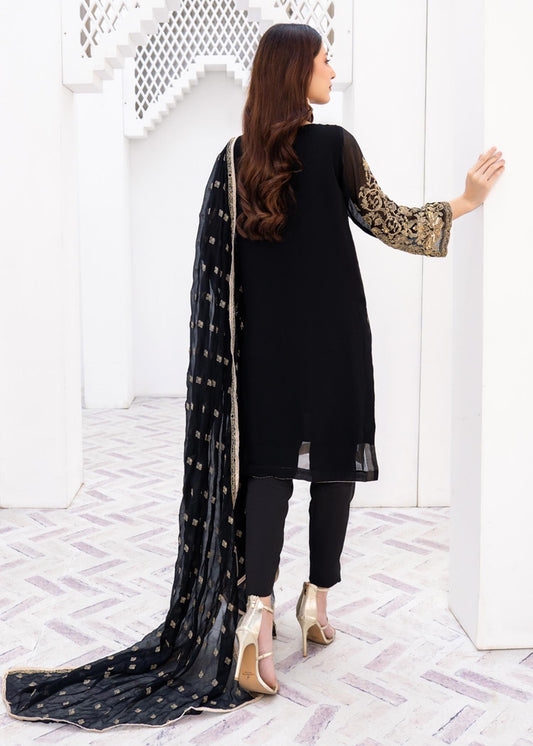 Ladies Black Adda Work Chiffon Partywear Suit Online in UK USA Canada