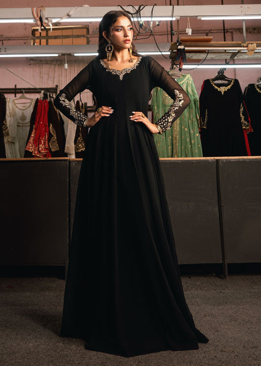 Ladies Black Chiffon Embroidered Festive Wear Online in UK USA Canada