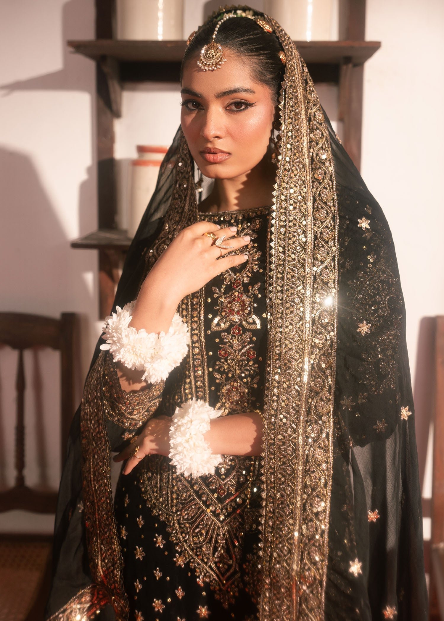 Ladies Black Chiffon Embroidered Formal Suit Online in UK USA Canada
