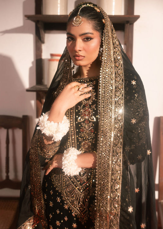 Ladies Black Chiffon Embroidered Formal Suit Online in UK USA Canada
