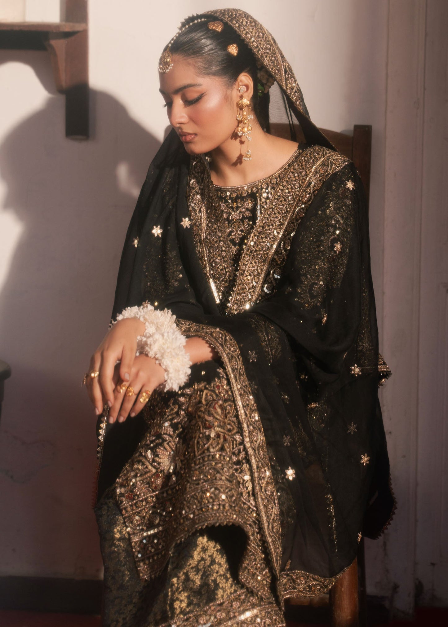 Ladies Black Chiffon Embroidered Formal Wear Online in UK USA Canada