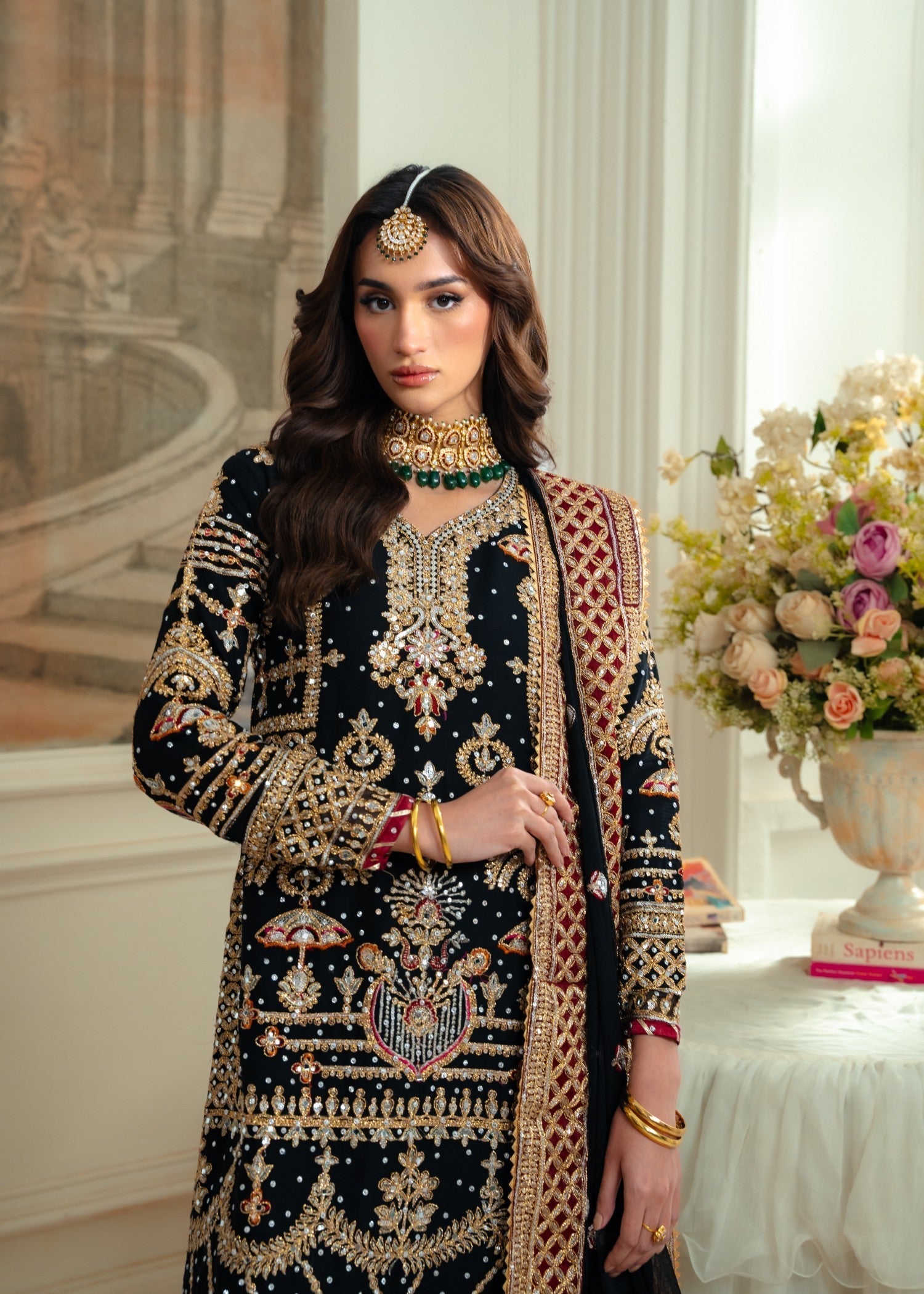 Ladies Black Chiffon Gharara Dress Online in UK USA Canada