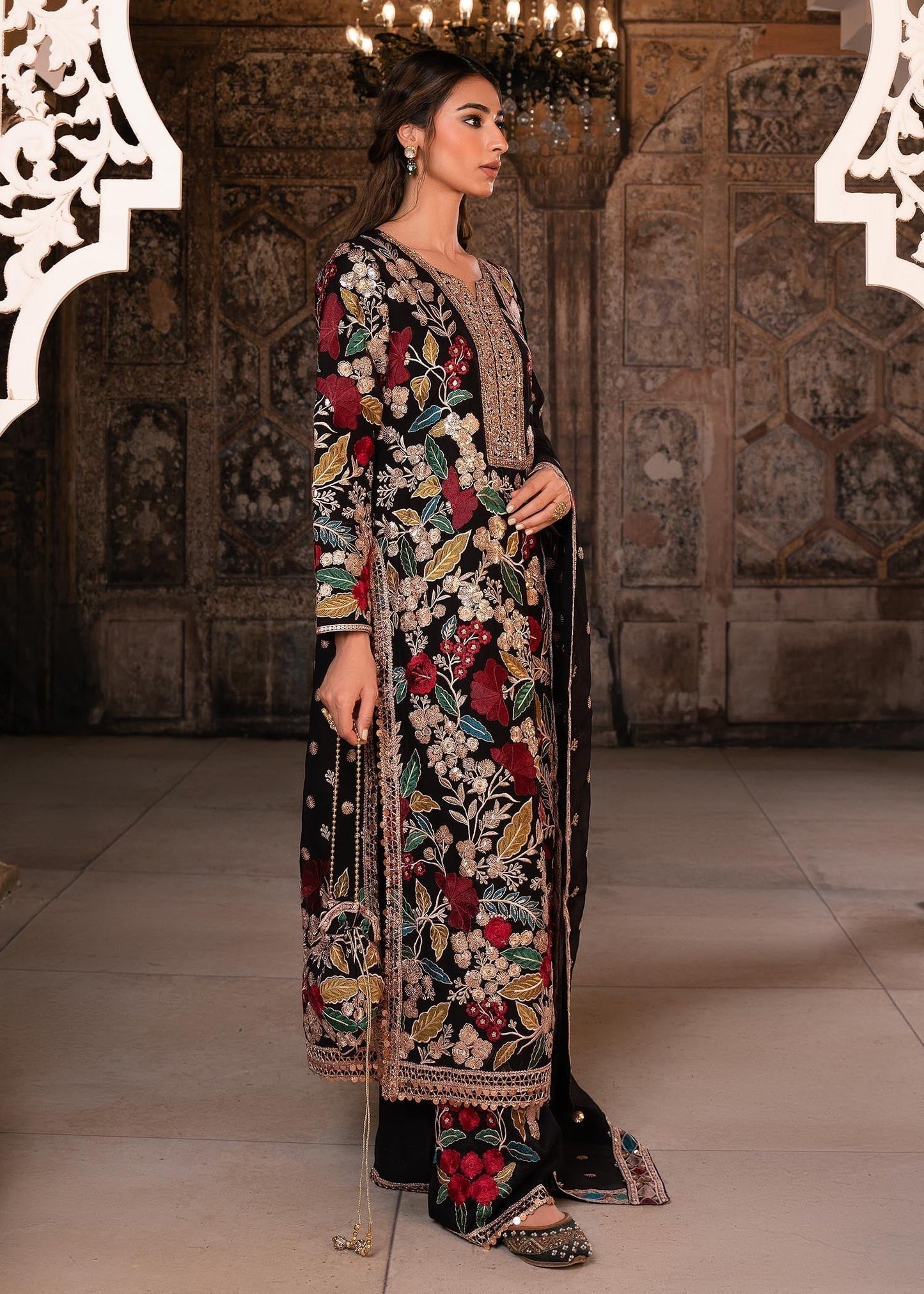 Ladies Black Chiffon Long Kurta Dress Online in UK USA Canada