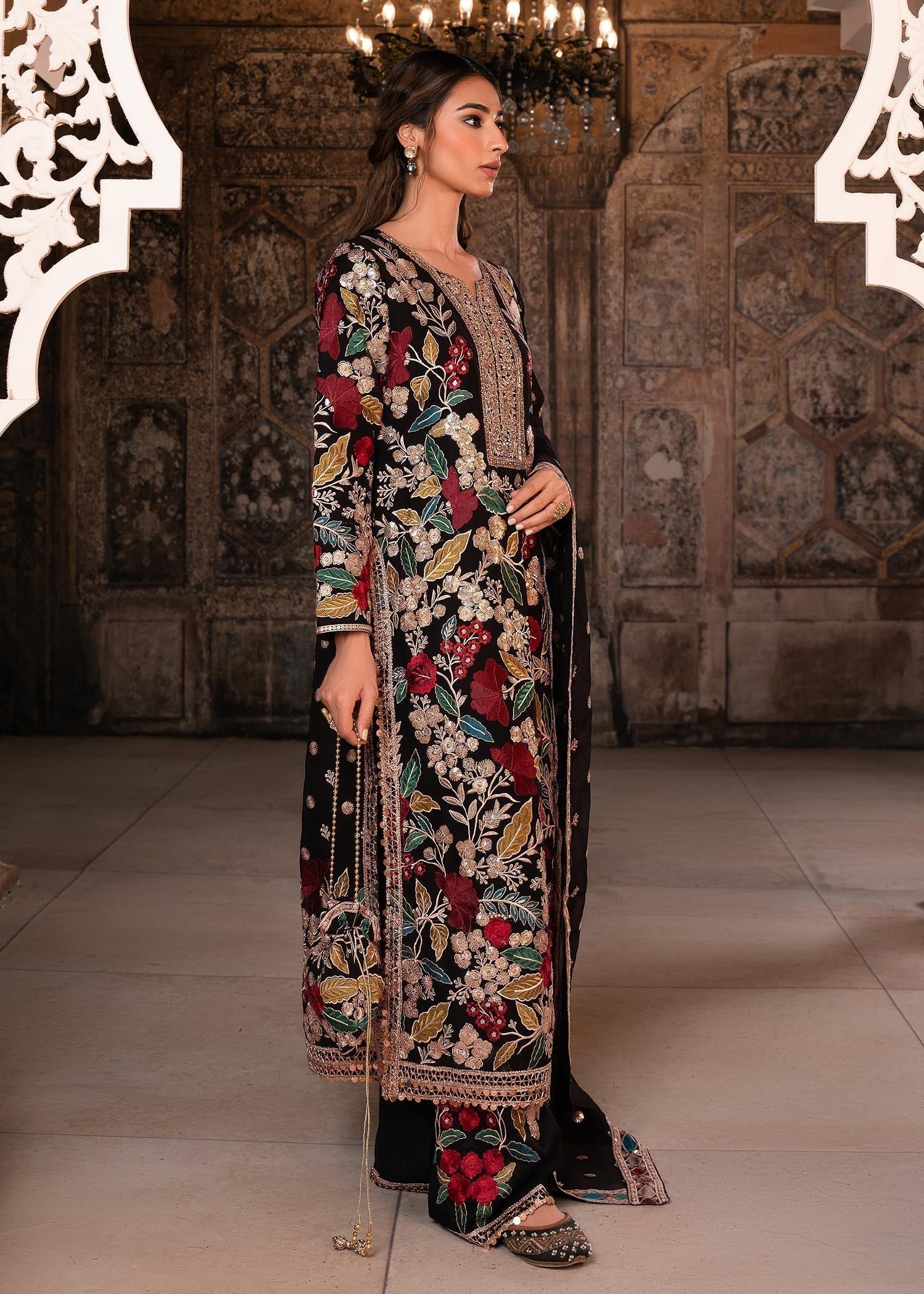 Ladies Black Chiffon Long Kurta Dress Online in UK USA Canada
