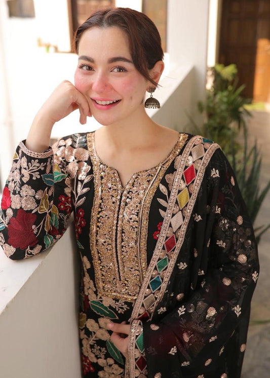 Ladies Black Chiffon Long Kurta Suit Online in UK USA Canada