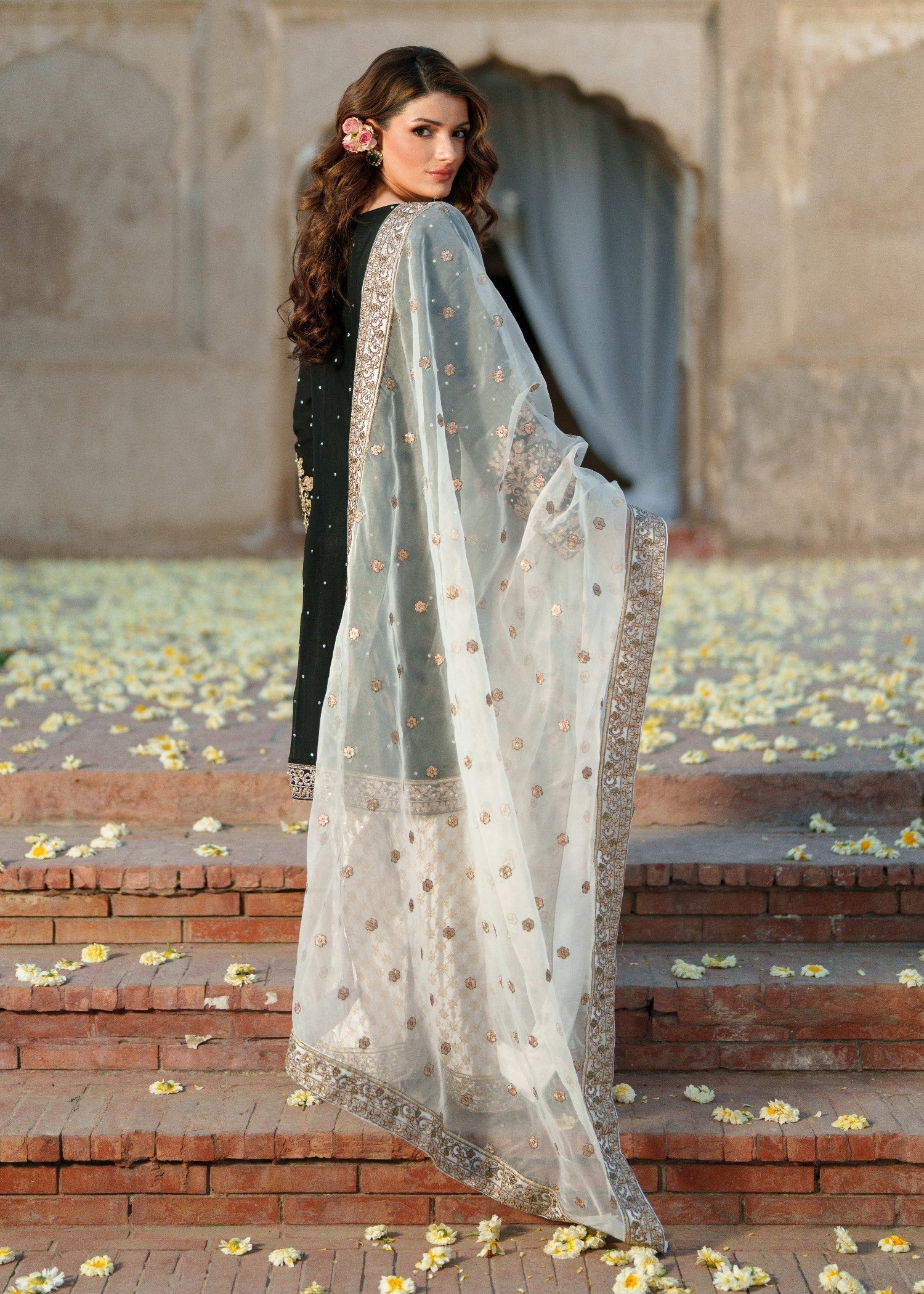 Ladies Black Chiffon Organza Formal Wear Online in UK USA Canada