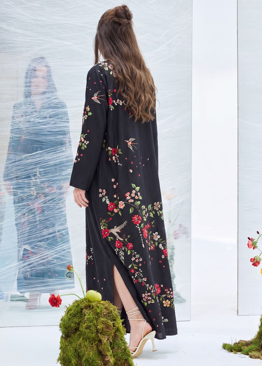 Ladies Black Corduroy Kaftan Pakistani Clothes Online in KSA Riyadh Saudi Arabia Oman Bahrain Qatar