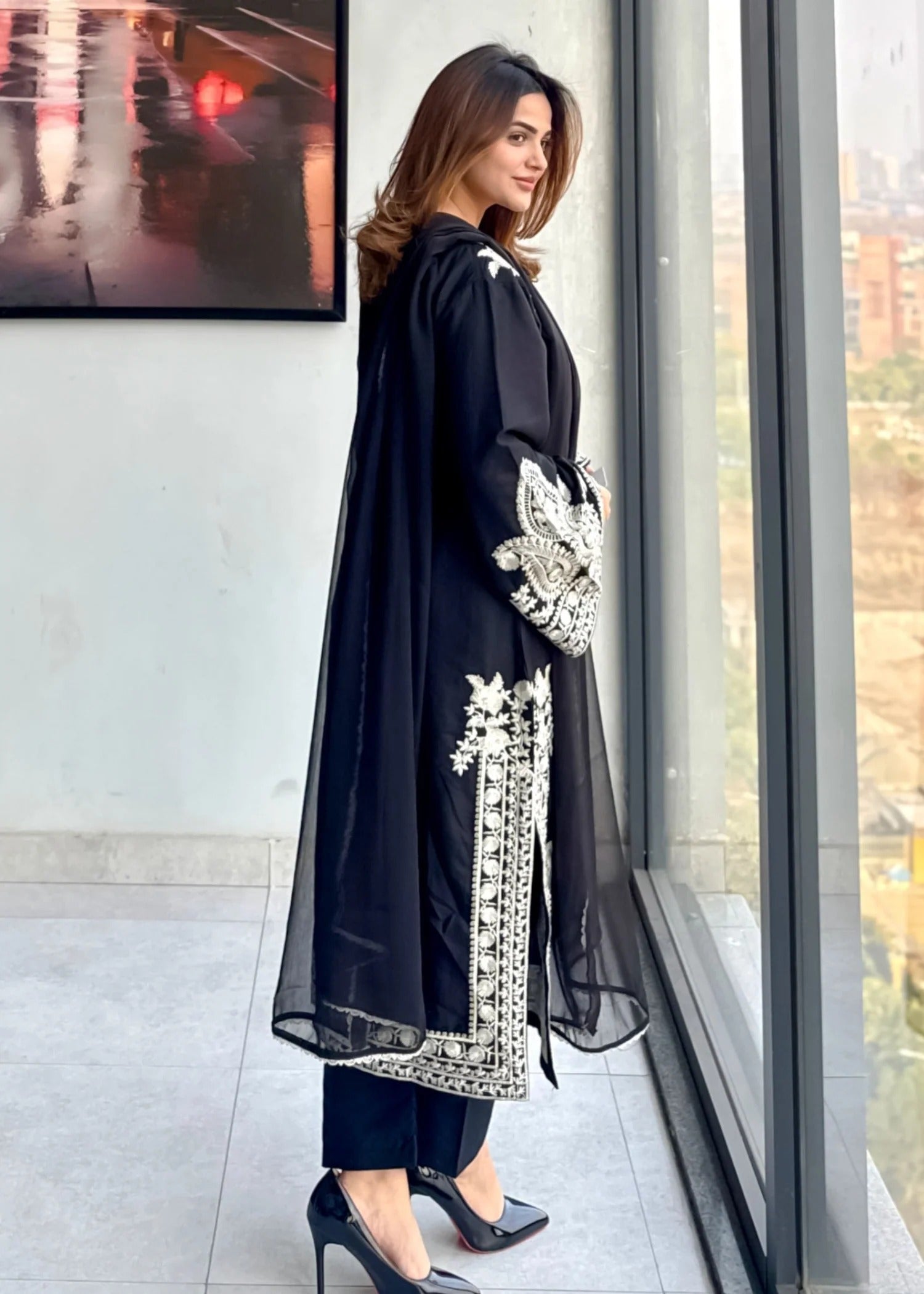 Ladies Black Cotton Shalwar Kameez Online in UK USA Canada