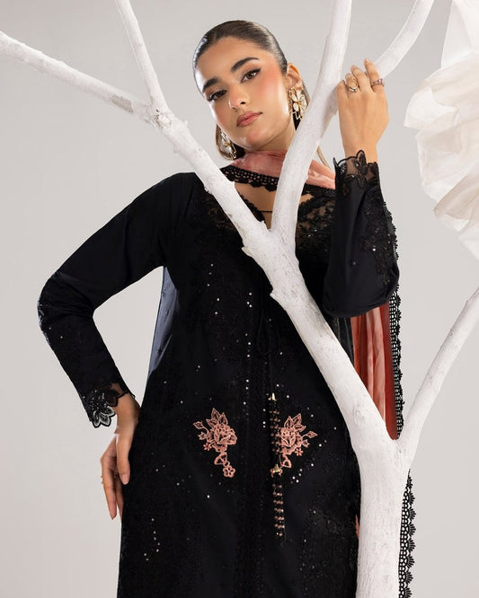 Ladies Black Cotton Suit with Silk Dupatta Online in UK USA Canada