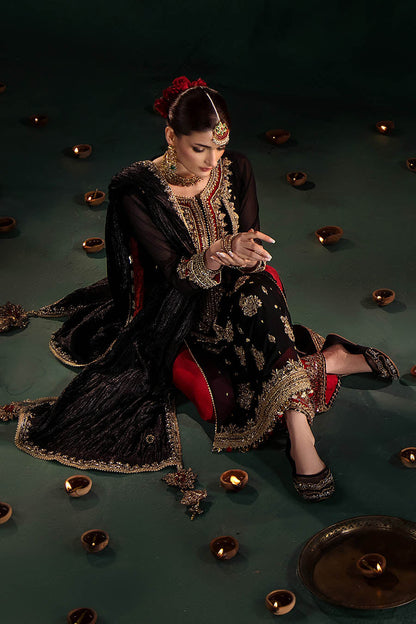 Ladies Black Crinkle Chiffon Embroidered Suit Online in KSA Riyadh Saudi Arabia Oman Bahrain Qatar