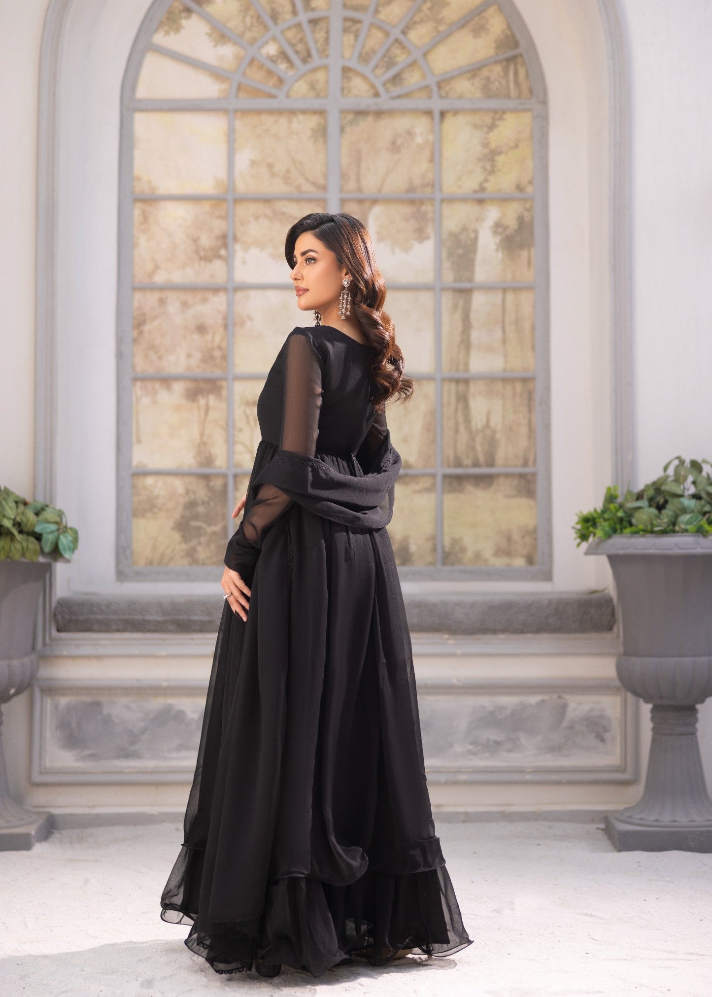 Ladies Black Embellished Chiffon Salwar Kameez Online in UK USA Canada