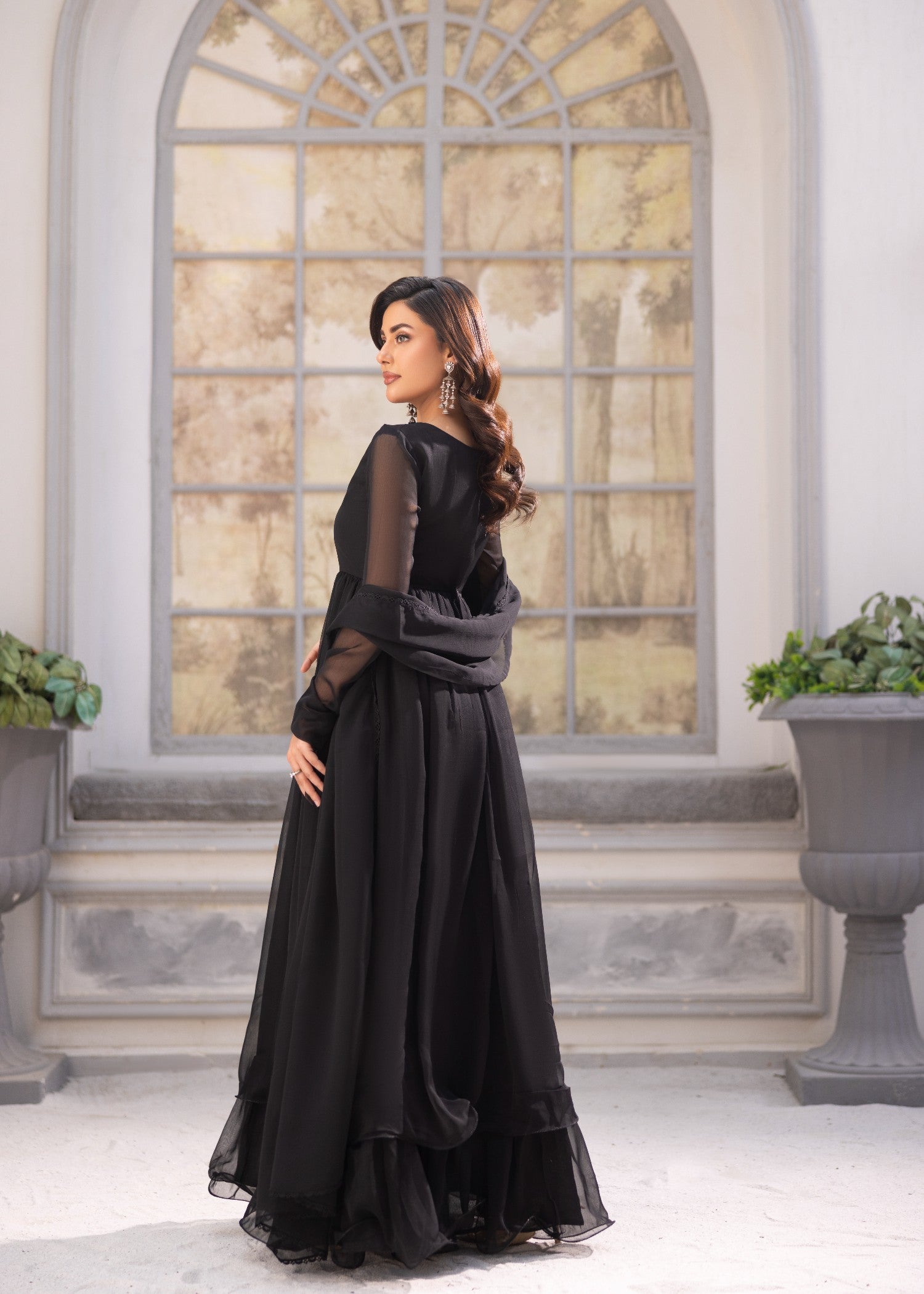 Ladies Black Embellished Chiffon Salwar Kameez Online in UK USA Canada
