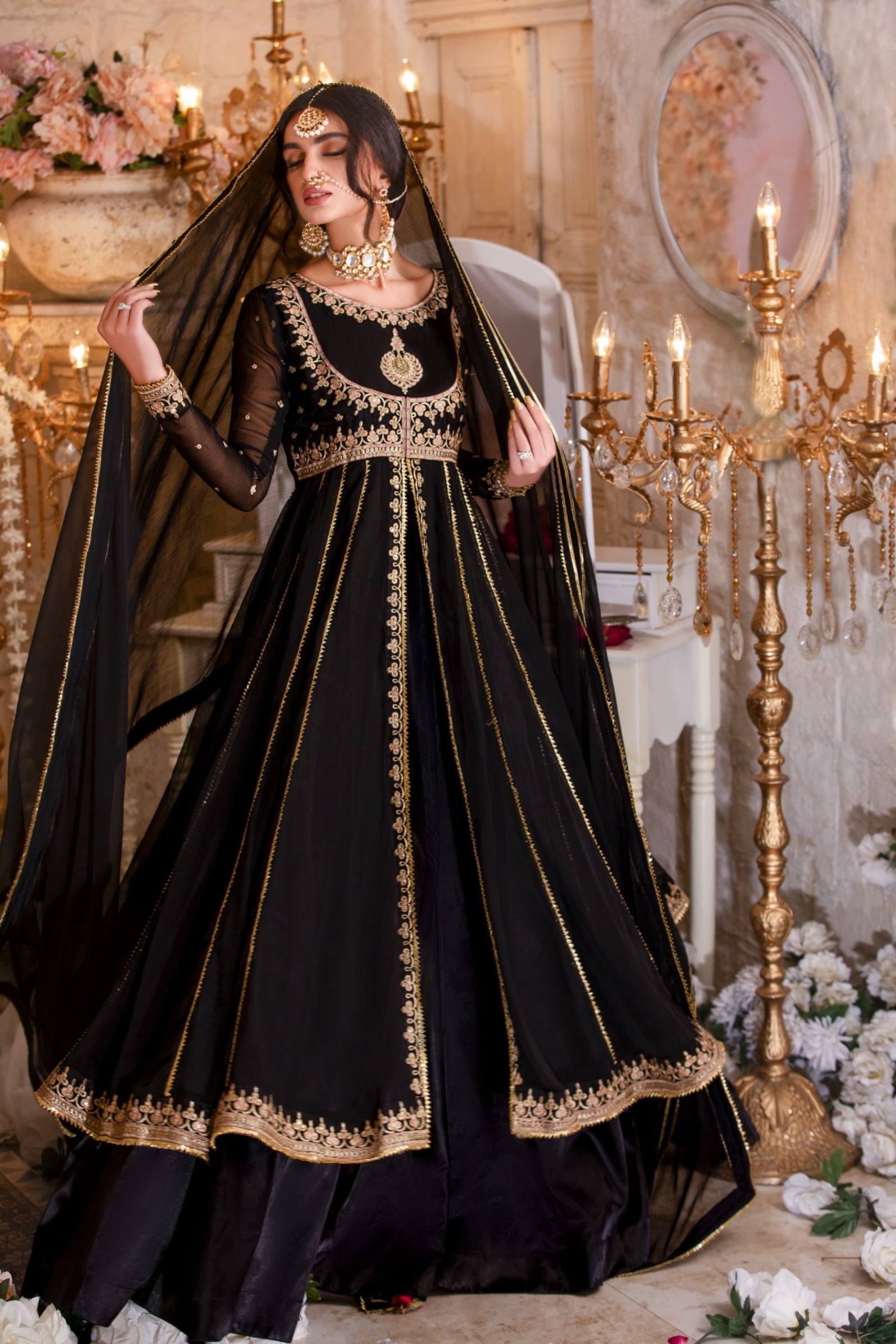 Ladies Black Embellished Chiffon Salwar Kameez Online in UK USA Canada
