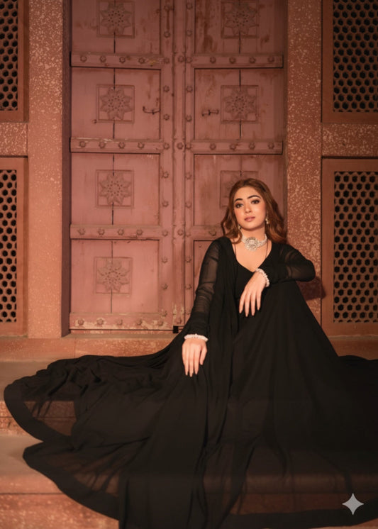 Ladies Black Embellished Chiffon Salwar Kameez Online in UK USA Canada