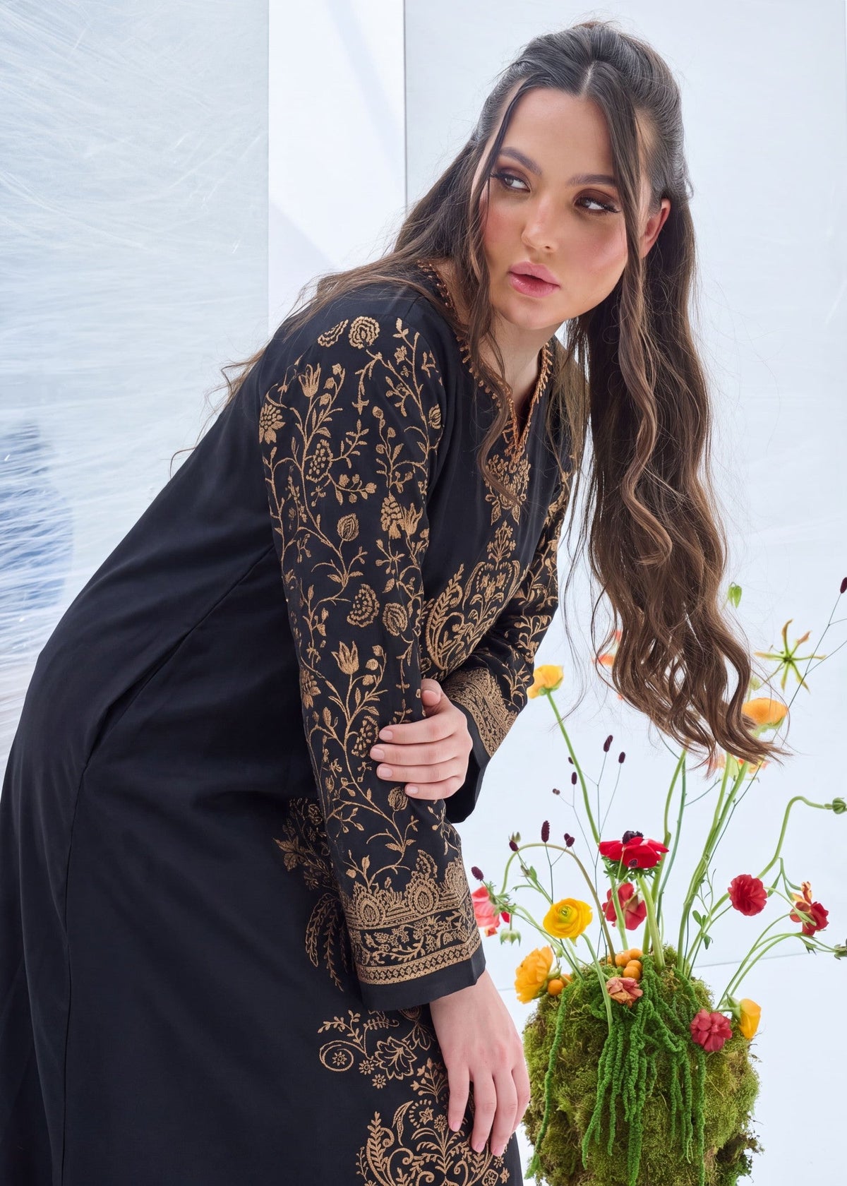 Ladies Black Embellished Dhanak Kaftan Online in Dubai UAE Abudhabi Ajman Sharjah