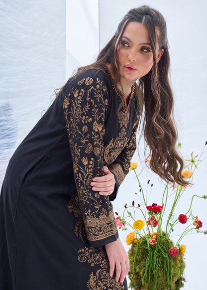 Ladies Black Embellished Dhanak Kaftan Online in Dubai UAE Abudhabi Ajman Sharjah