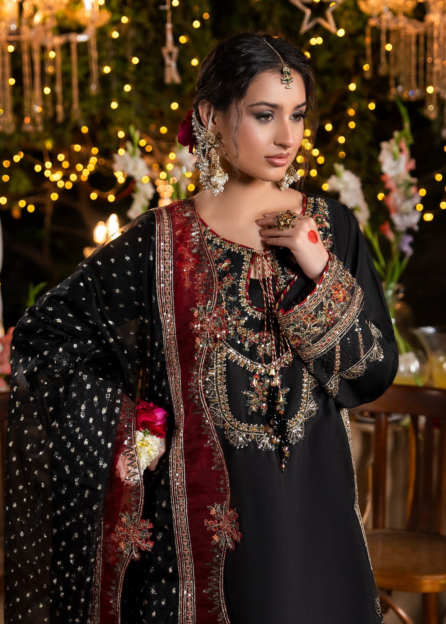 Ladies Black Embellished Farshi Shalwar Kameez Online in UK USA Canada