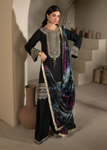 Ladies Black Embellished Farshi Suit Raw Silk Online in UK USA Canada