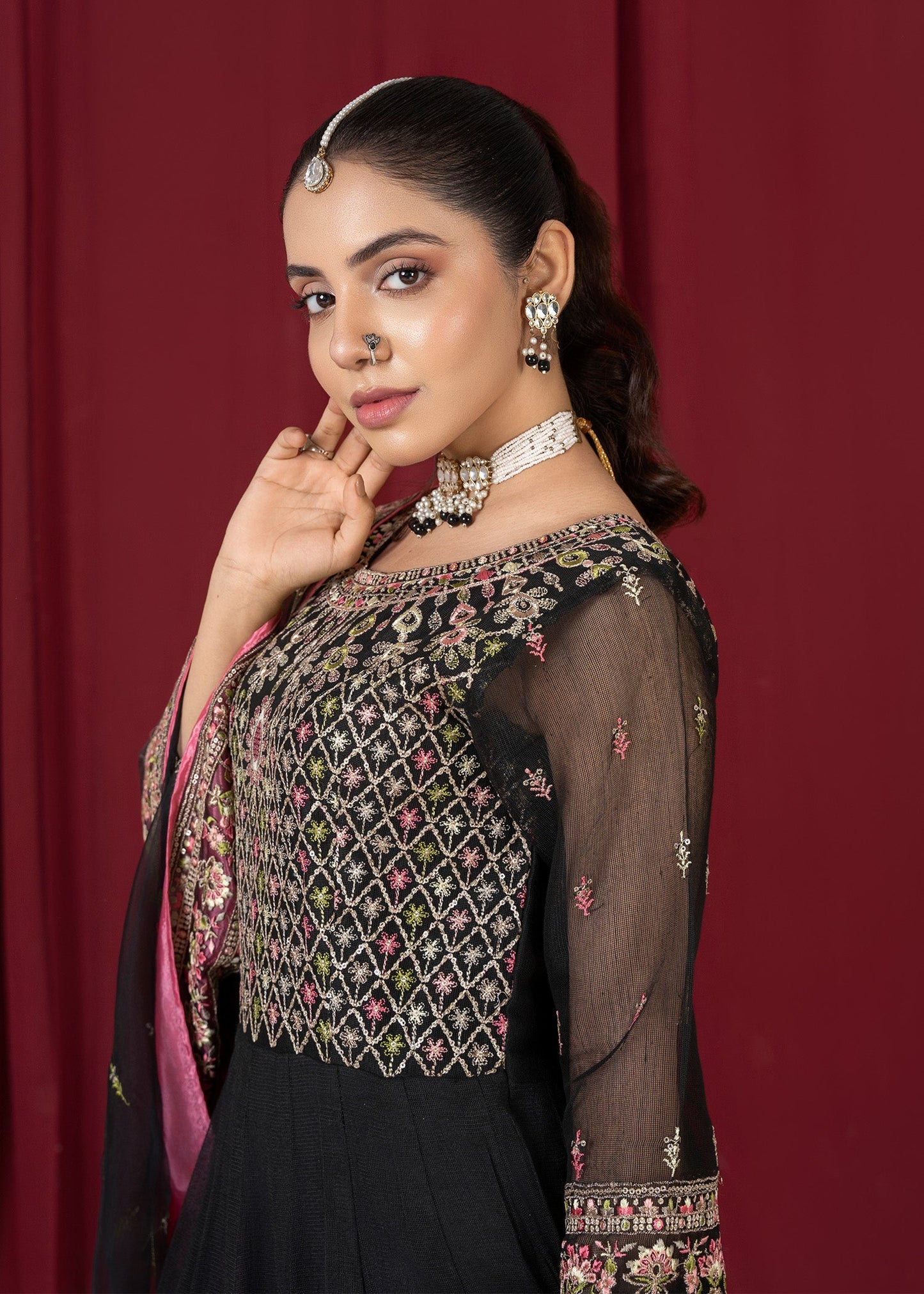 Ladies Black Embellished Festive Pishwas Online in UK USA Canada