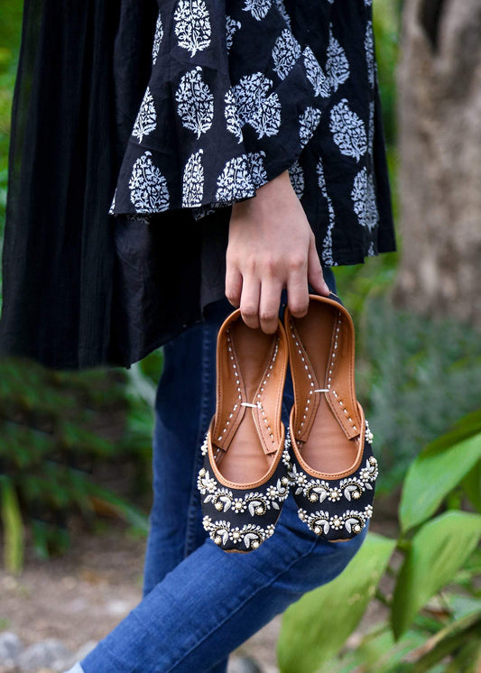 Ladies Black Embellished Khussa Wedding Shoes Online in UK USA Canada