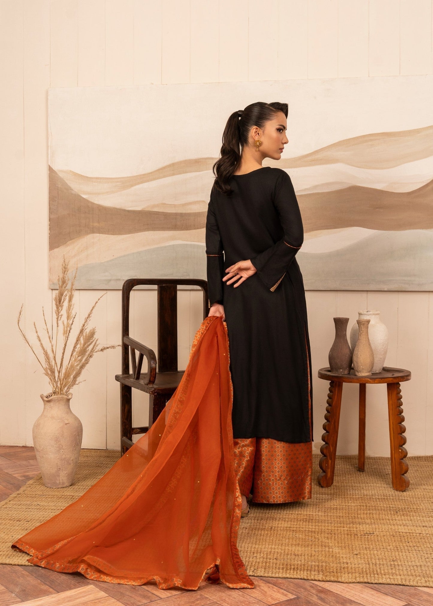 Ladies Black Embellished Thai Silk Salwar Kameez Online in UK USA Canada