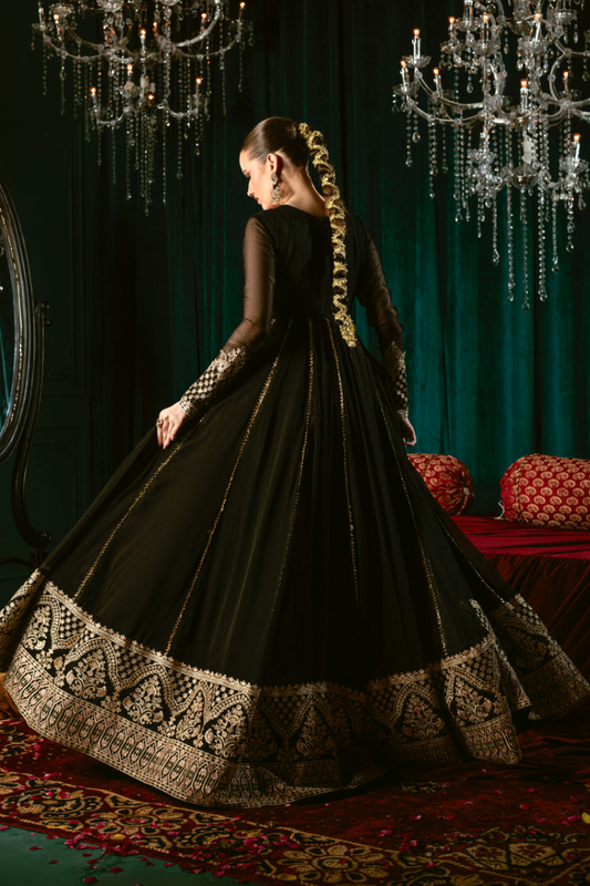 Ladies Black Embroidered Chiffon Festive Wear Suit Online in UK USA Canada