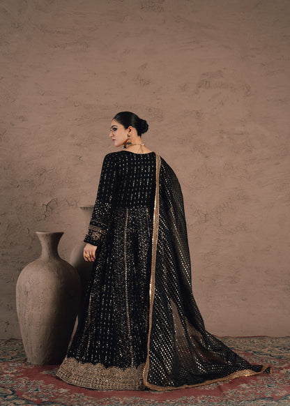 Ladies Black Embroidered Chiffon Flared Maxi Online in Sri Lanka India Australia