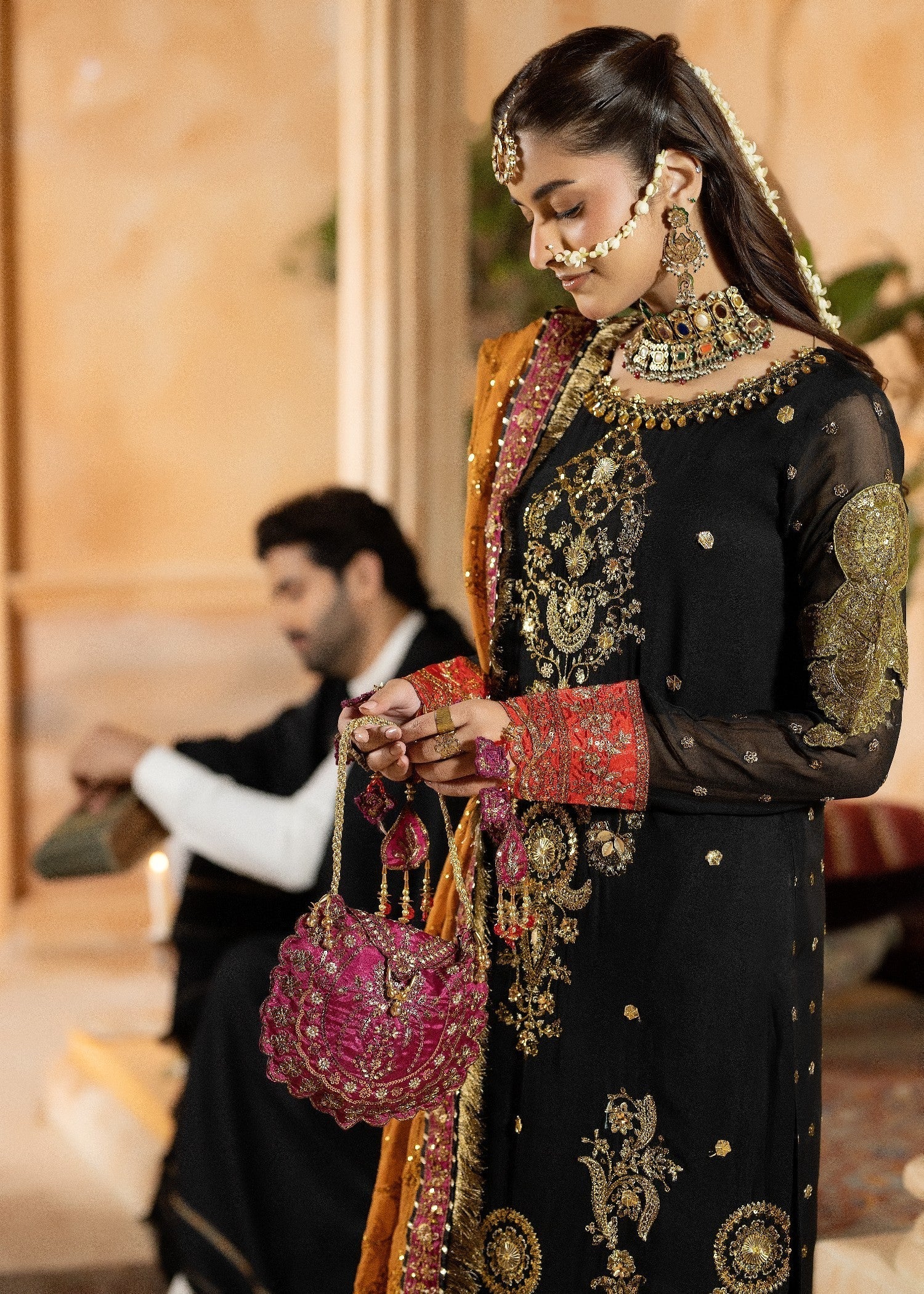 Ladies Black Embroidered Chiffon Formal Suit Online in UK USA Canada