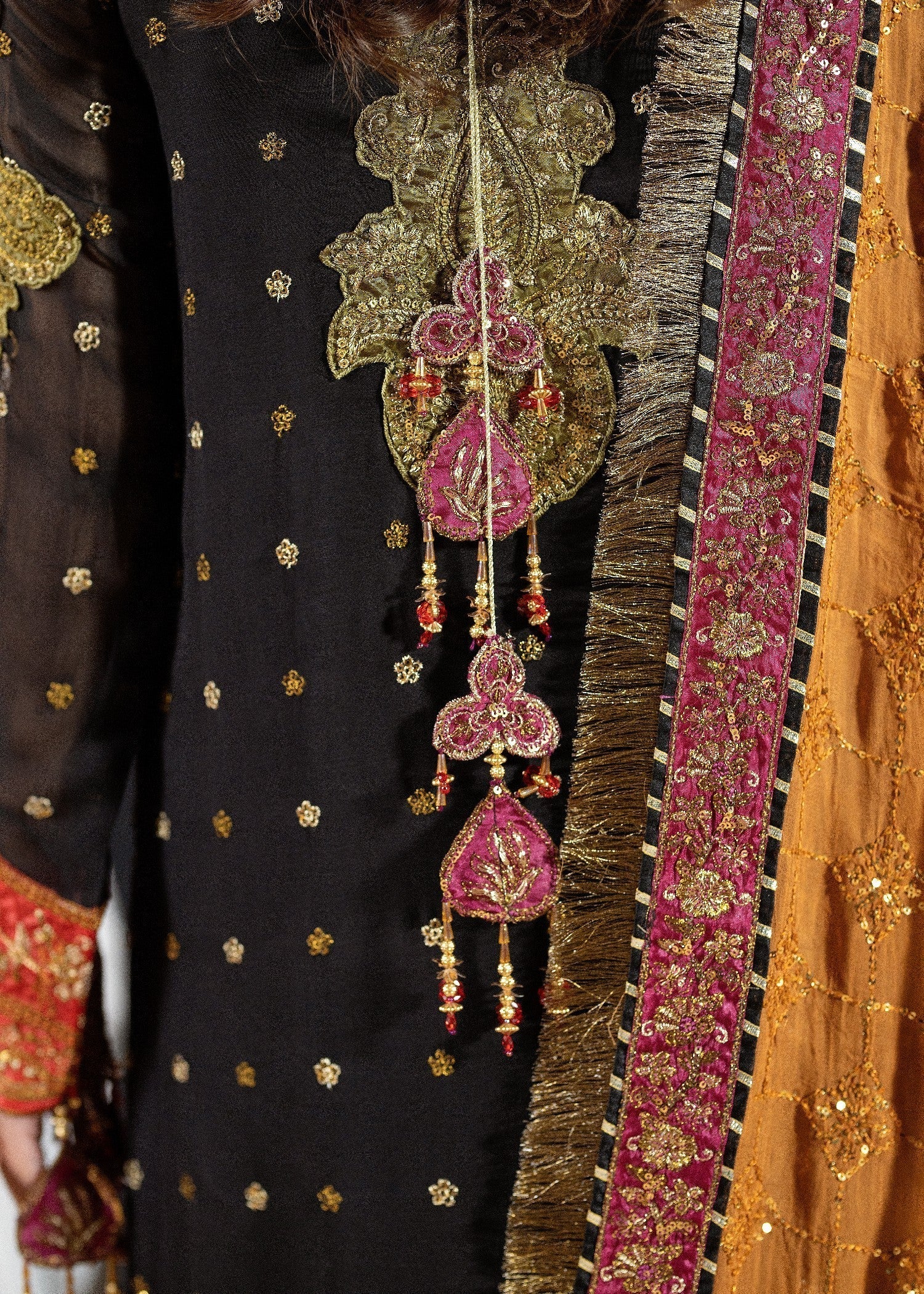 Ladies Black Embroidered Chiffon Formal Suit Online in UK USA Canada
