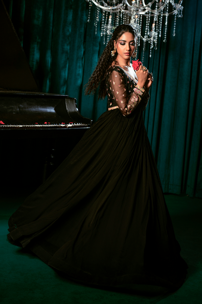 Ladies Black Embroidered Chiffon Party Wear Suit Online in UK USA Canada