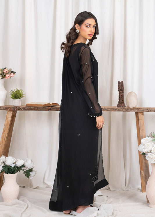 Ladies Black Embroidered Chiffon Partywear Salwar Suit Online in UK USA Canada