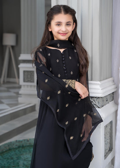 Ladies Black Embroidered Chiffon Partywear Suit Online in UK USA Canada