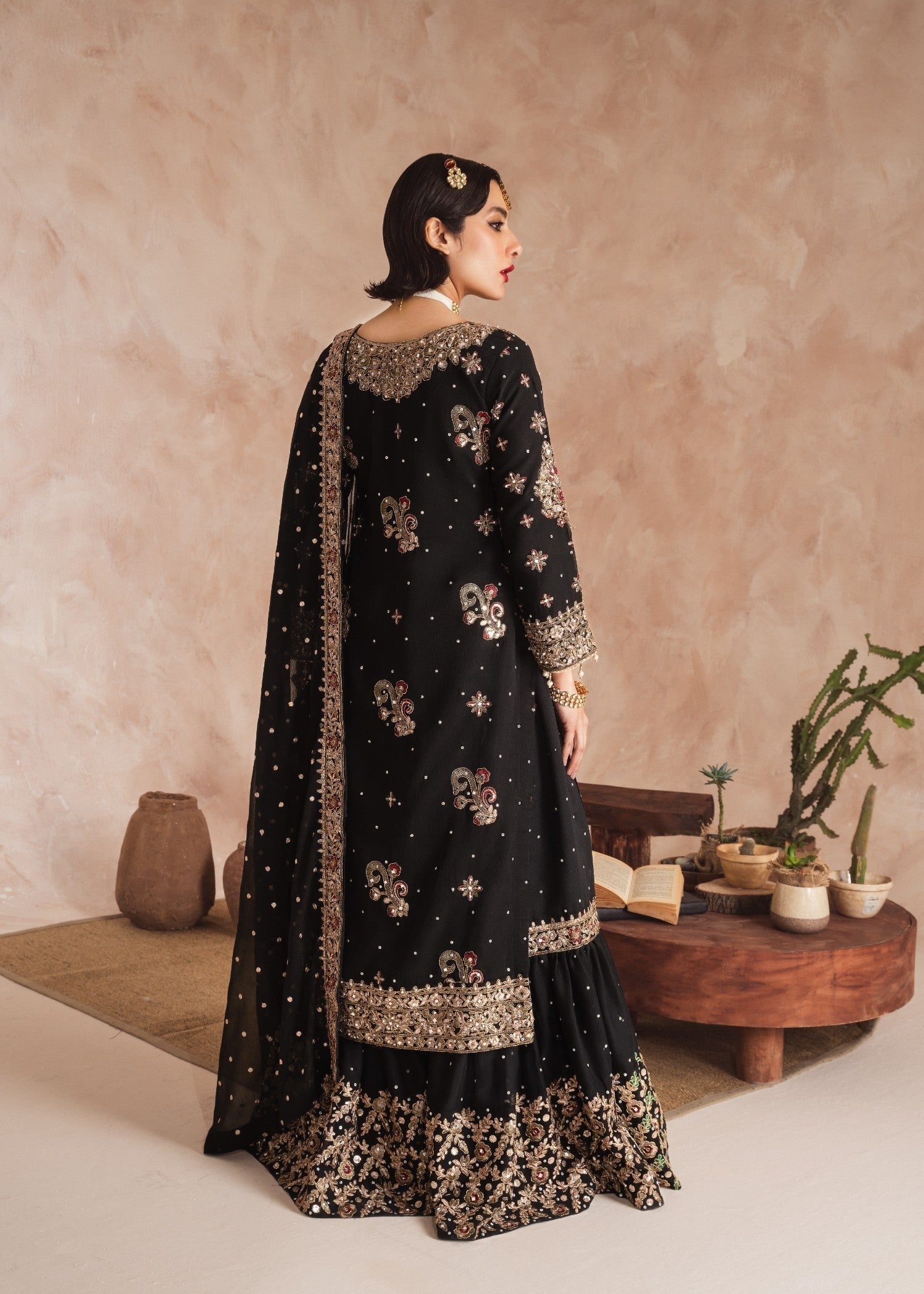 Ladies Black Embroidered Chiffon Salwar Kameez Online in UK USA Canada