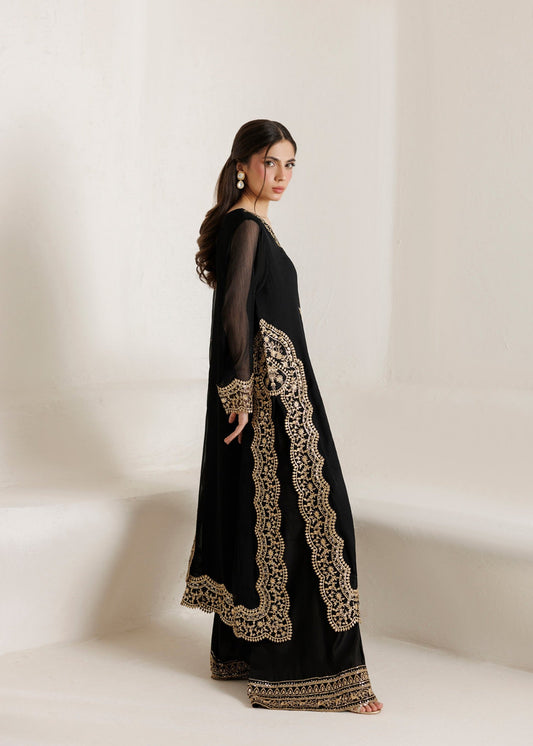 Ladies Black Embroidered Chiffon Shalwar Kameez Online in UK USA Canada