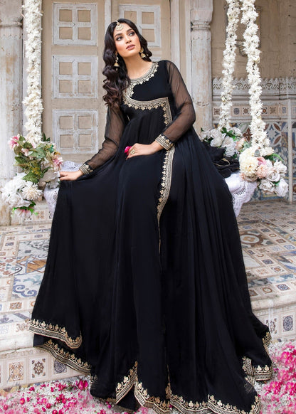 Ladies Black Embroidered Chiffon Sharara Gharara Online in UK USA Canada