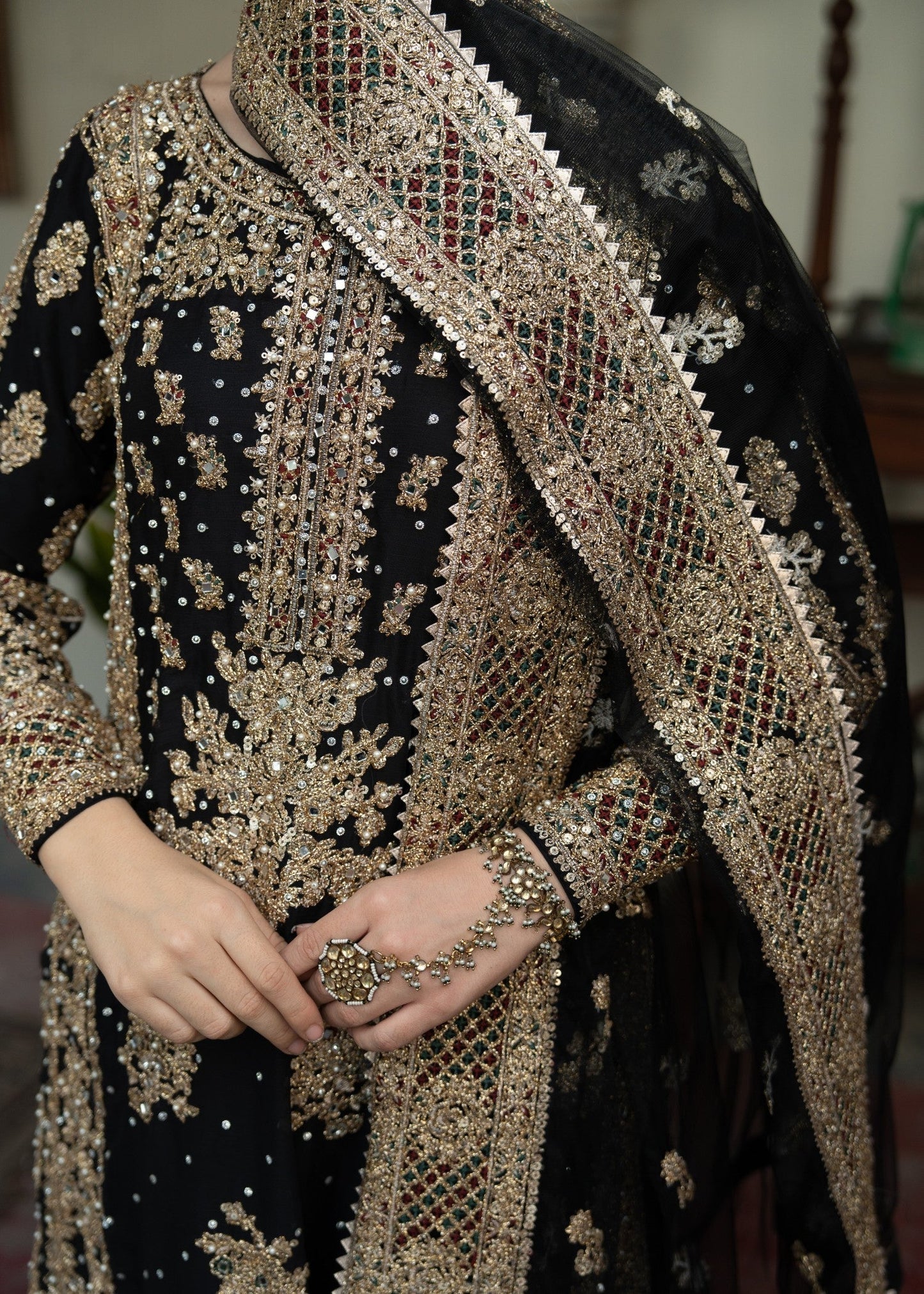 Ladies Black Embroidered Chiffon Suit Online in UK USA Canada