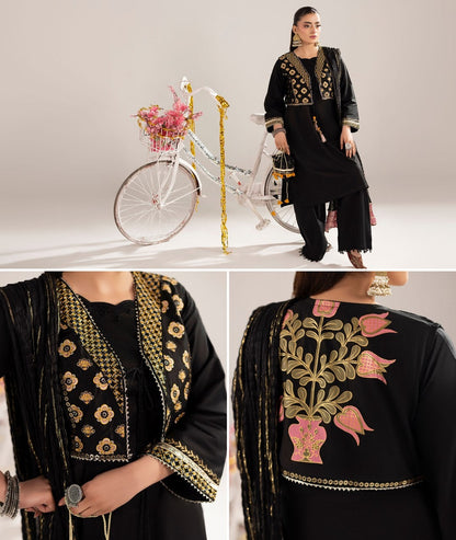 Ladies Black Embroidered Cotton Salwar Kameez Online in UK USA Canada