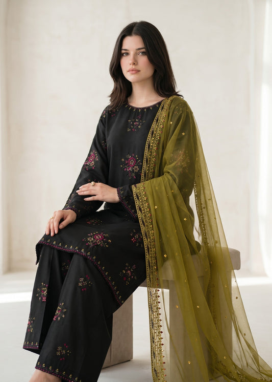 Ladies Black Embroidered Cotton Shalwar Kameez Online in UK USA Canada