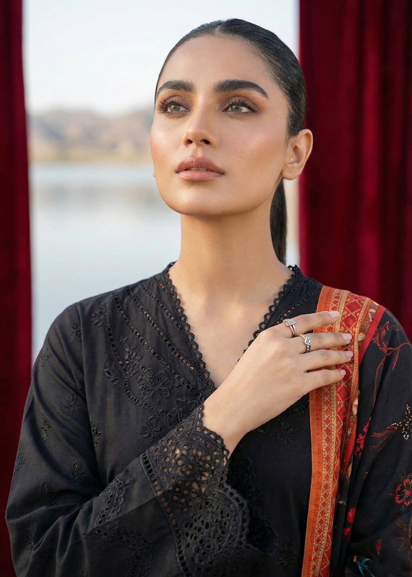 Ladies Black Embroidered Cotton Suit Online in UK USA Canada