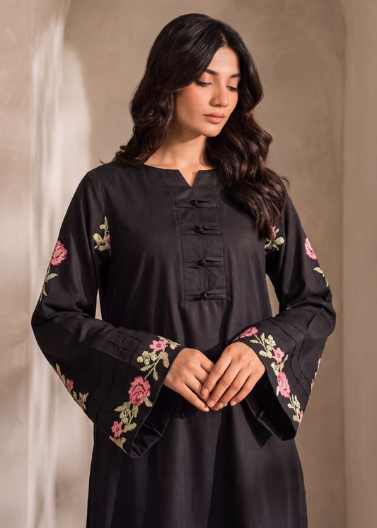 Ladies Black Embroidered Dhanak Kurta Set Online in UK USA Canada