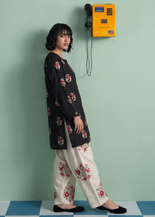 Ladies Black Embroidered Farshi Suit Online in UK USA Canada
