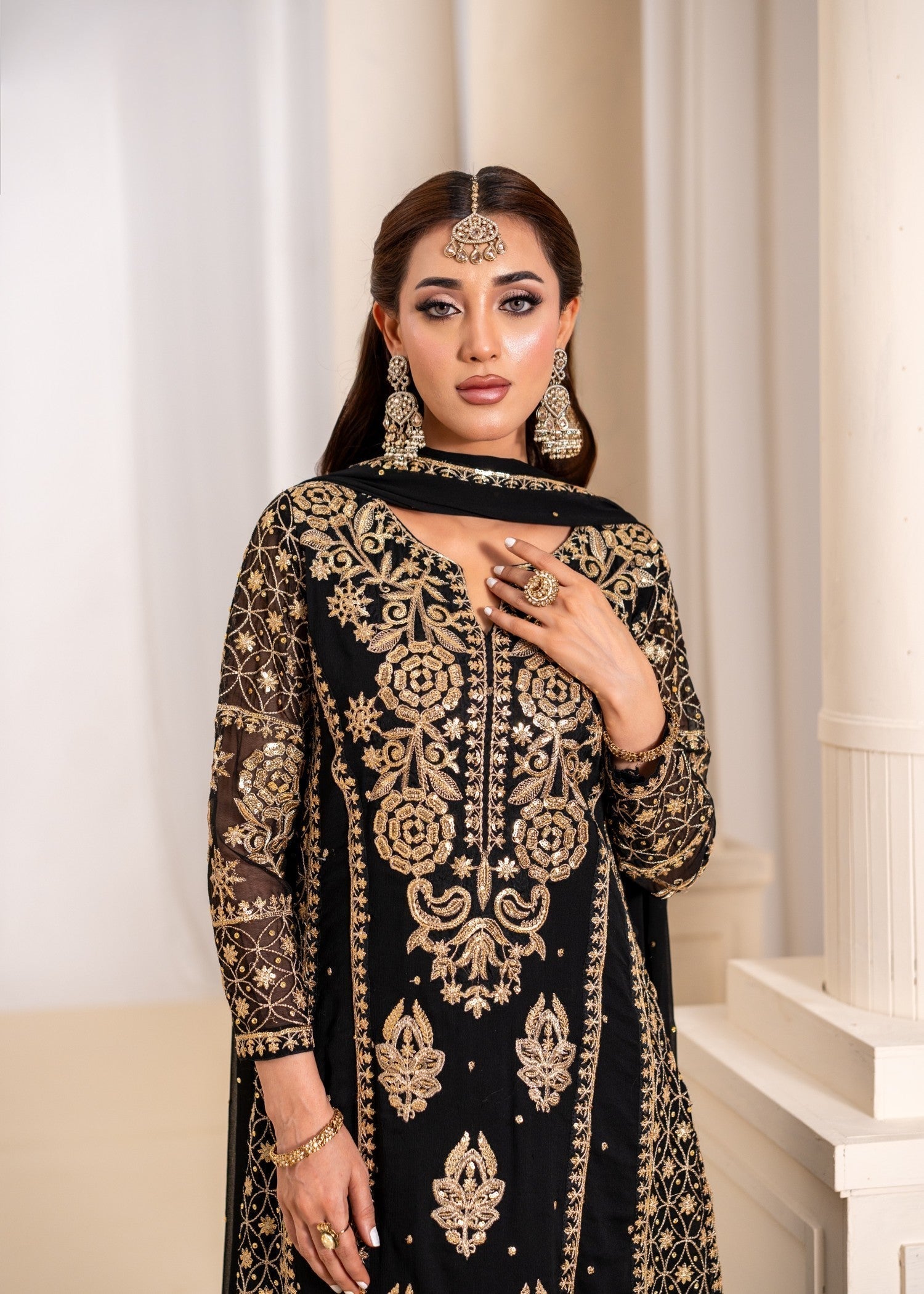 Ladies Black Embroidered Festive Salwar Kameez Online in UK USA Canada