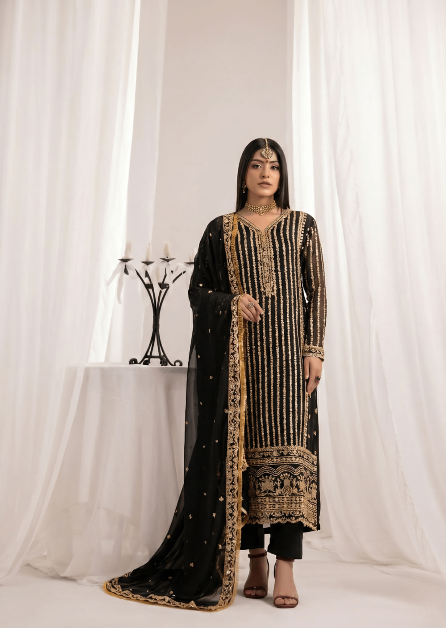 Ladies Black Embroidered Festive Wear Salwar Kameez Online in UK USA Canada