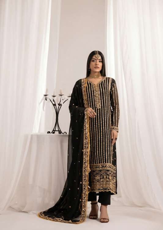 Ladies Black Embroidered Festive Wear Salwar Kameez Online in UK USA Canada