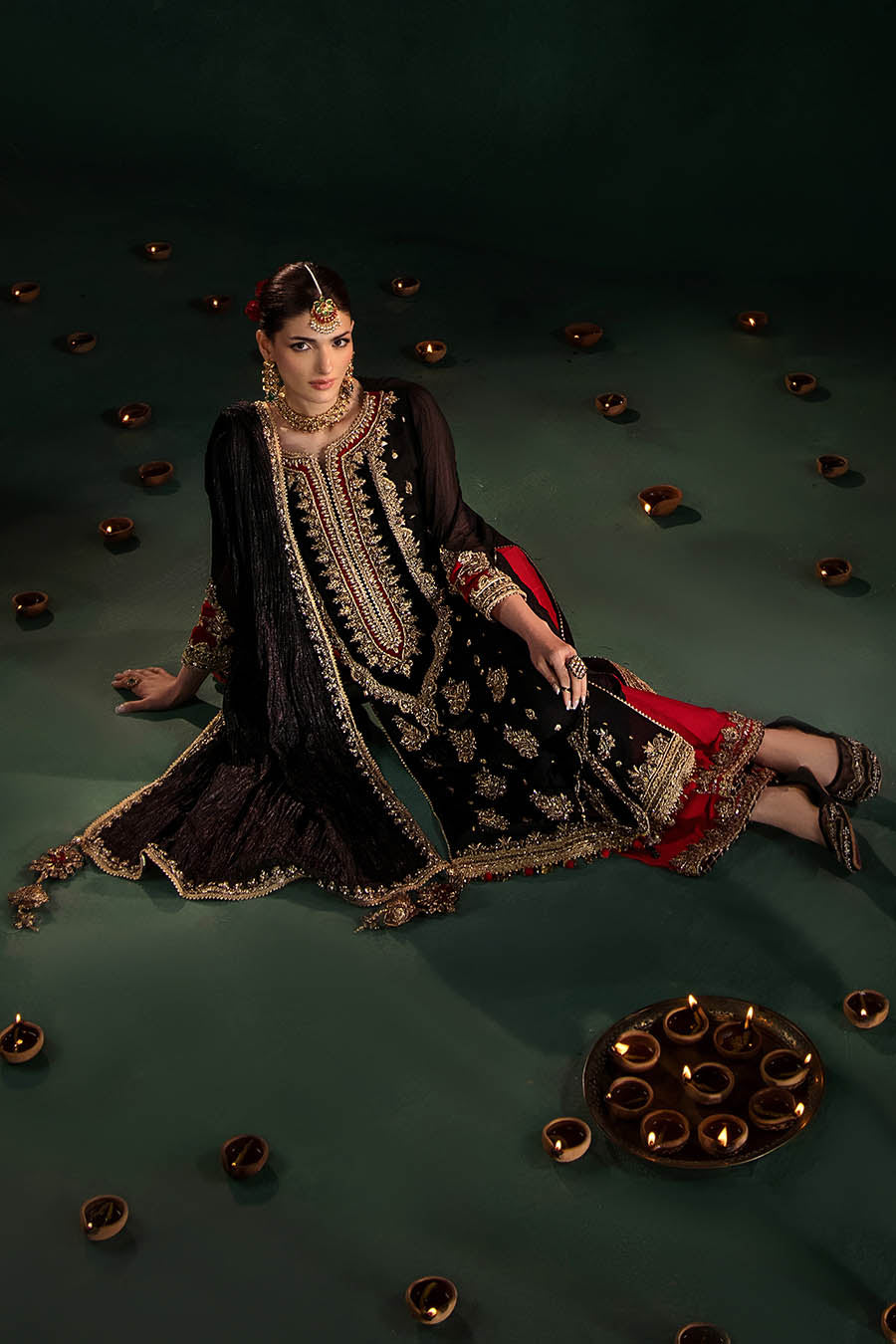 Ladies Black Embroidered Indowestern Suit With Dupatta Online in UK USA Canada